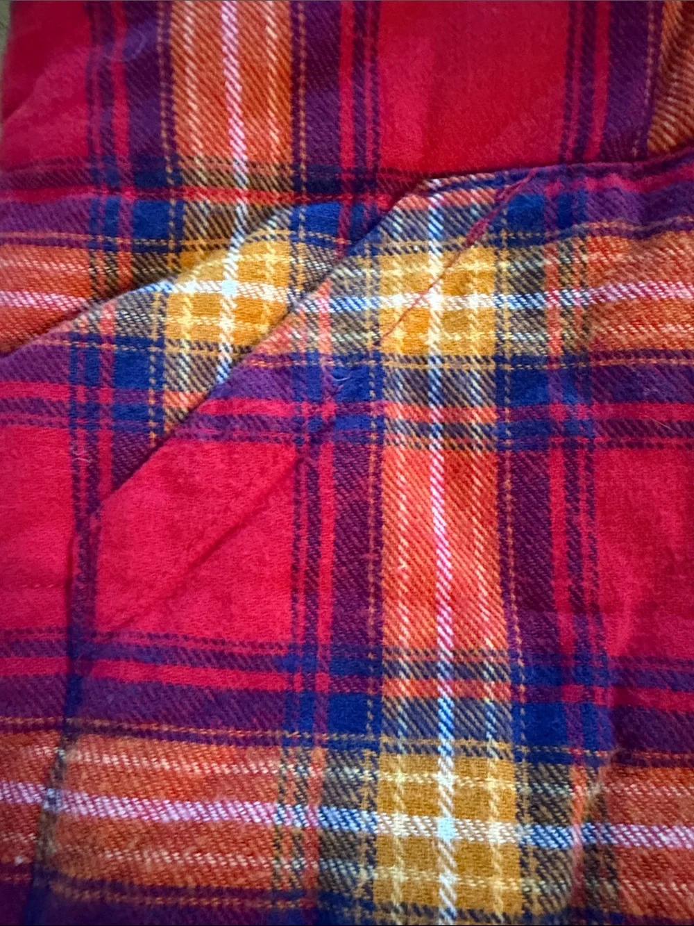 Tahari Red Plaid Puffer Vest with Navy Corduroy Collar